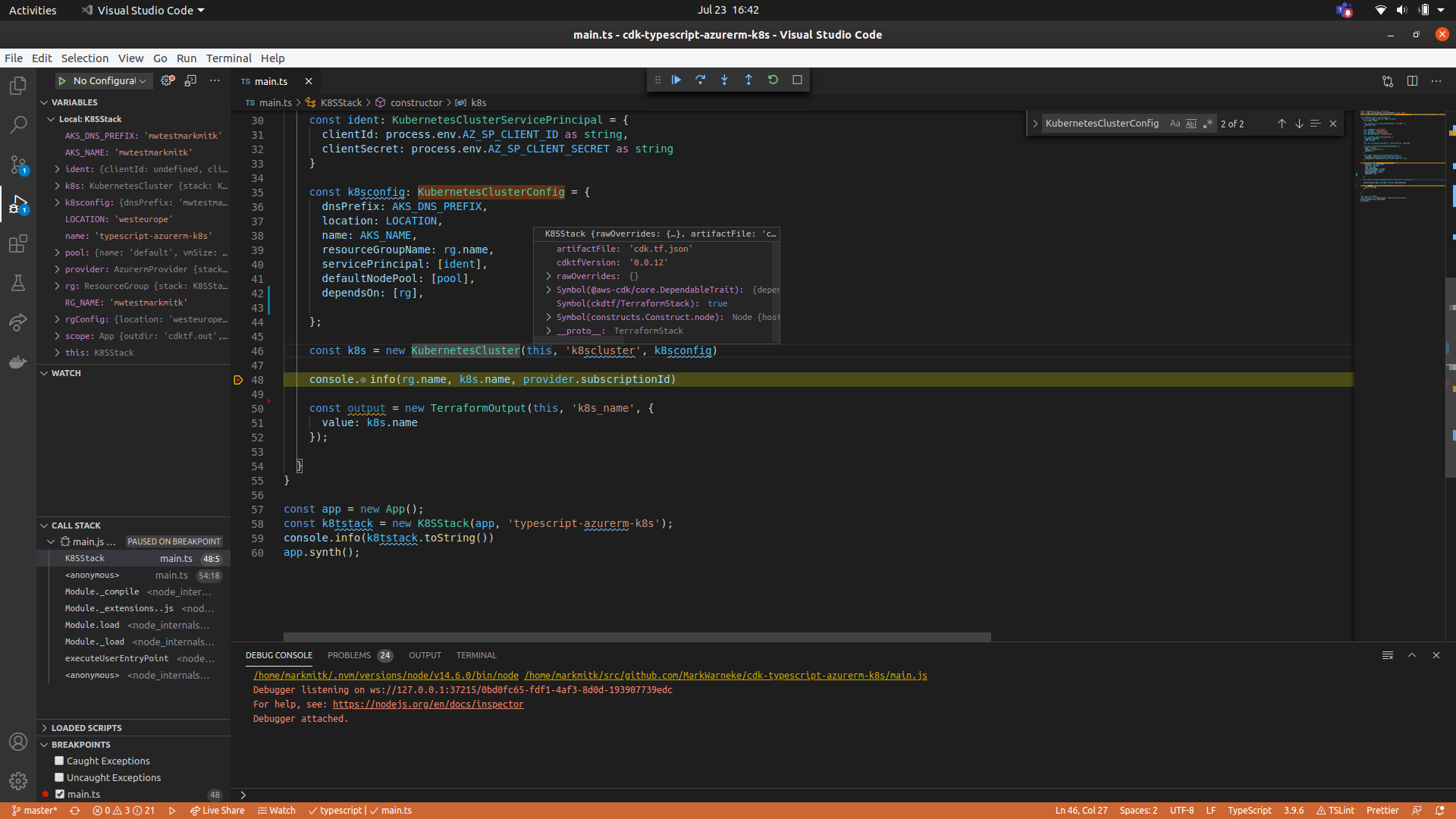 Screenshot einer Debugger-Session innerhalb von VSCode