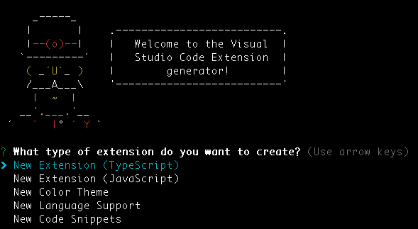 Abbildung 1: Yeoman beim Erstellen einer VS Code Extension