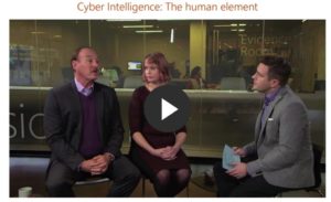 A screen grab from the Cyber Intelligence webinar, which features three speakers