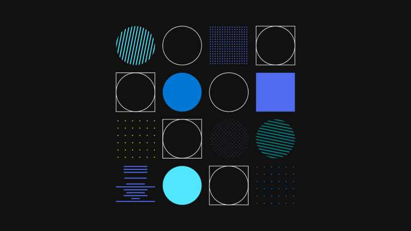 Graphic of circles and squares made up of different lines