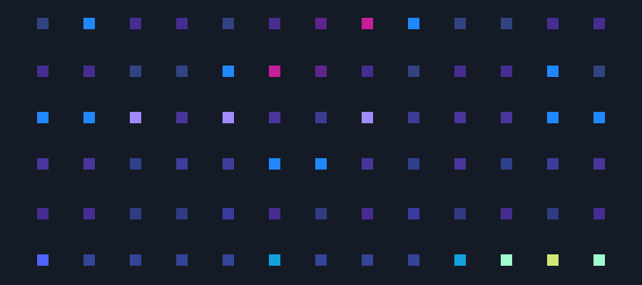 Multi-coloured squares on a blue background