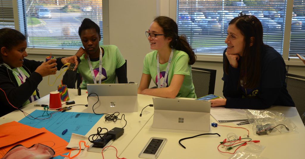 Cindy Rose chats with school girls at DigiGirlz