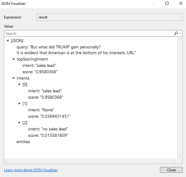 A screenshot showing the JSON Visualizer in Visual Studio.