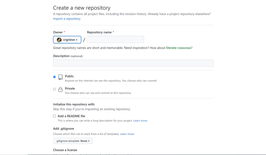 An image showing the repository creation process on GitHub