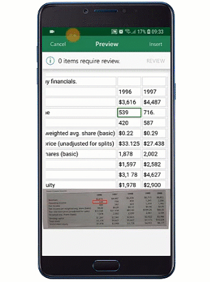 An animated image shows Insert Data from Picture being used on a mobile device.