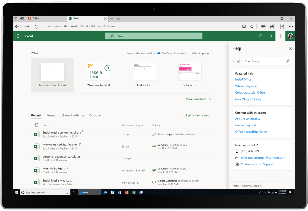 A screenshot displays an Excel tab open in Office Online.