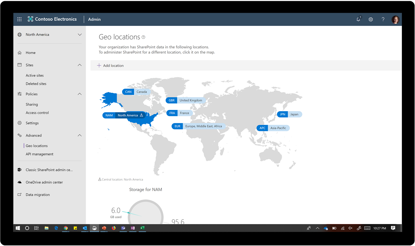 Screenshot of the Admin dash showing Geo locations.