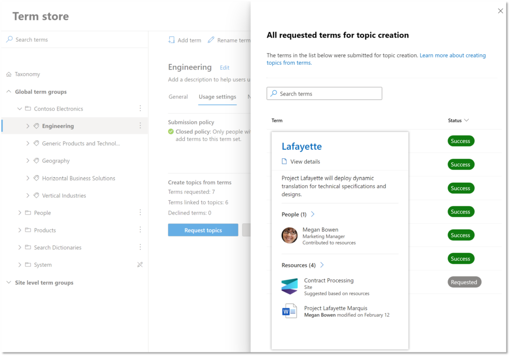 Topics built dynamically from the taxonomy term store.