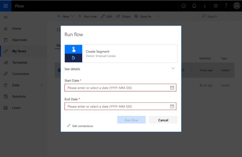 Enter variables from Flow trigger