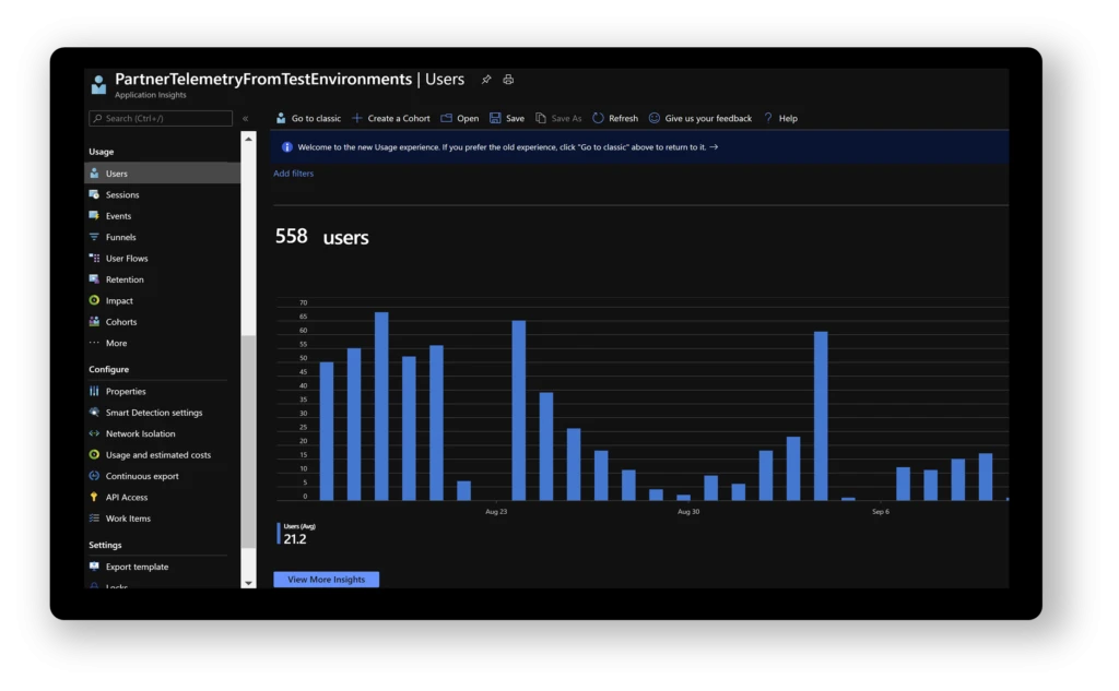 Screenshot of telemetry visibility for partners