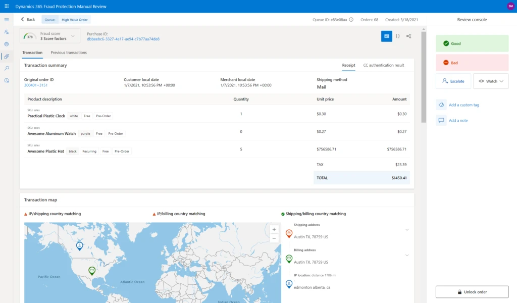 Transaction summary for manual review