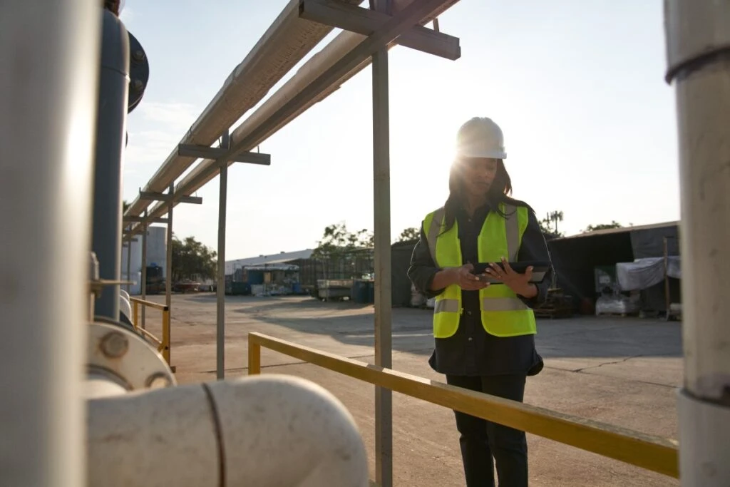 A remote field engineer completing a security assessment on a tablet.