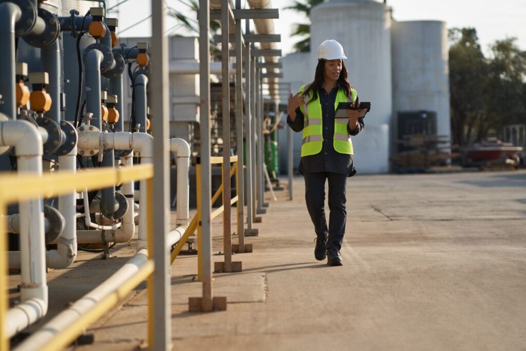 A remote field engineer using remote assist on a tablet.