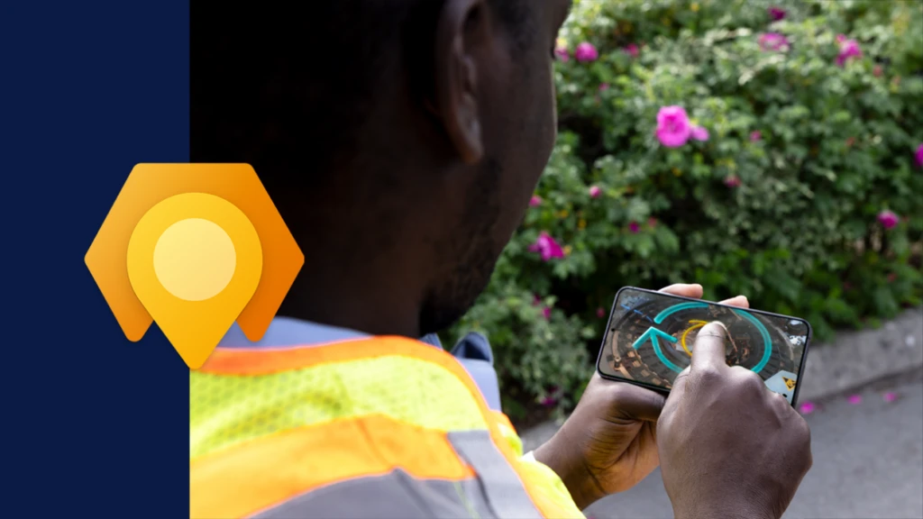 Remote worker interacts with frontline worker via Teams and Guides on mobile. The image is framed with a think blue border on the left side including the Dynamics 365 Field Service icon.