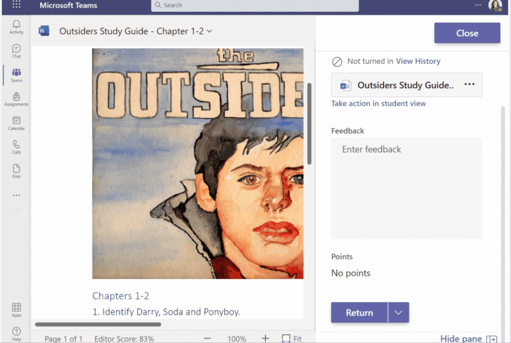 Example Study Guide in Microsoft Teams showing where you can enter feedback.