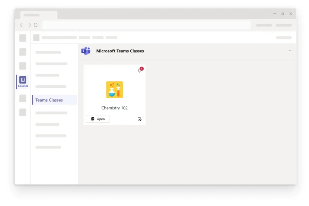 Microsoft Teams Classes interface showing a class named Chemistry 102 with a notification symbol on it.