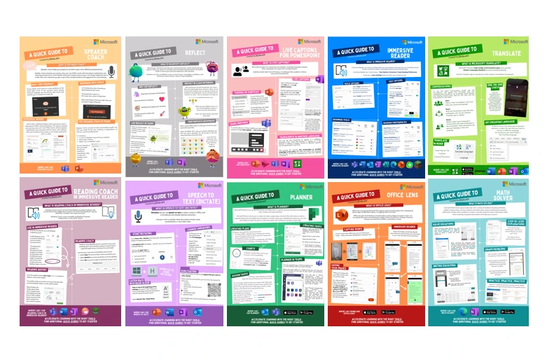 Diagram showing several Microsoft Education quick start guides.