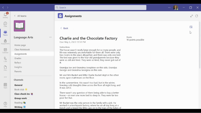 Immersive Reader in Microsoft Teams showing the Picture Dictionary feature. The word “comfortable” is selected and pictures of people in uncomfortable situations appear.