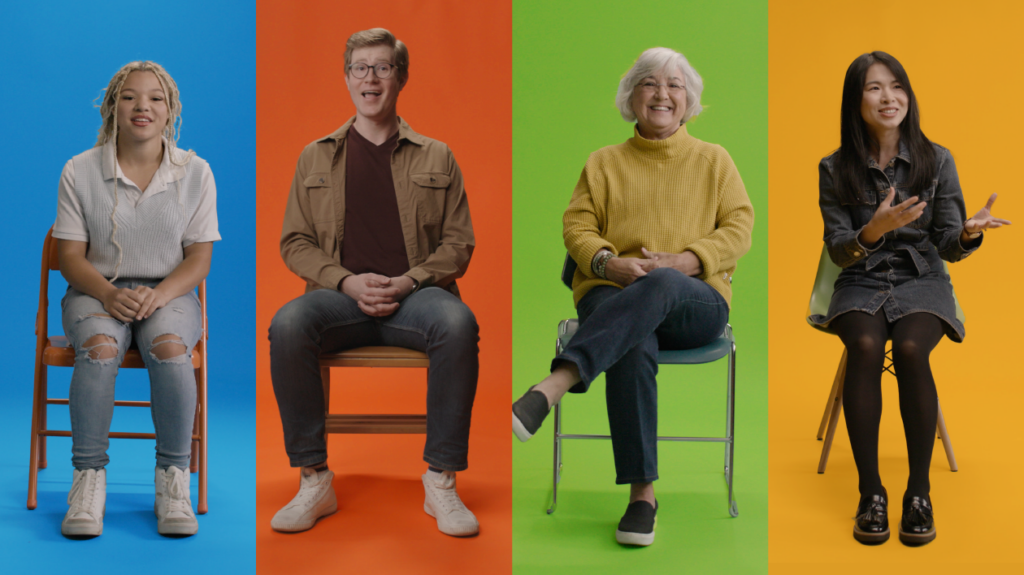 Four people sitting on chairs and telling stories for World Teachers' Day 2024.