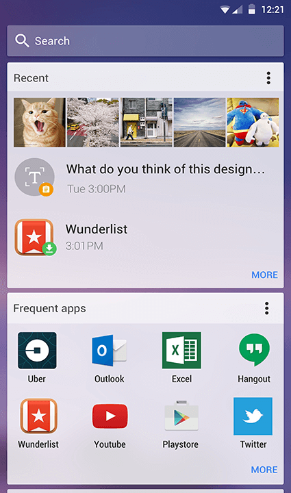 Screenshot of recent and frequent apps