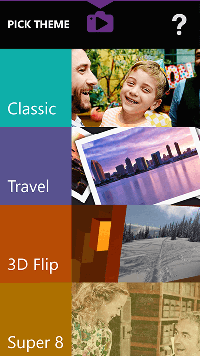 Screenshot of some theme options such as Classic, Travel, 3D Flip, Super 8
