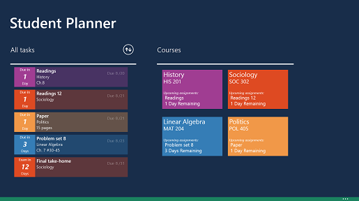 Screenshot of Student Planner tasks and courses window