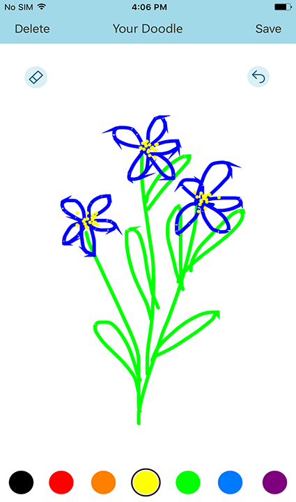 Screenshot of the doodle interface showing drawn flowers