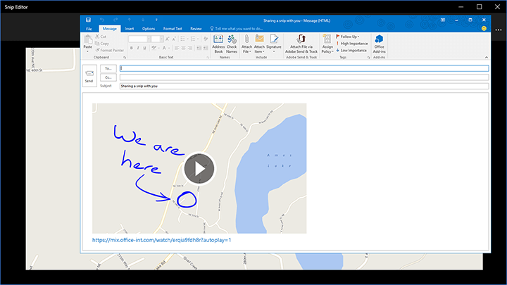 Screenshot of a annotated map snippet being added to email