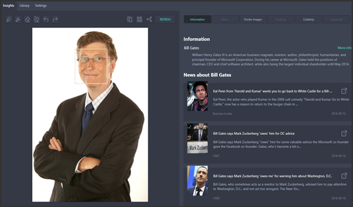 Screenshot depicting Snip Insights pulling information about Bill Gates based on a snipped image.