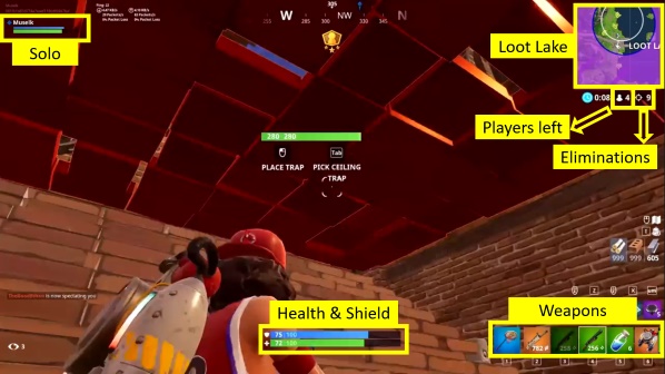 Fortnite screenshot with yellow boxes showing objects identified in the livestream by Watch For