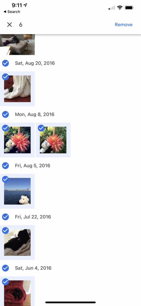 Google Photos allows the user to remove a batch of photos.