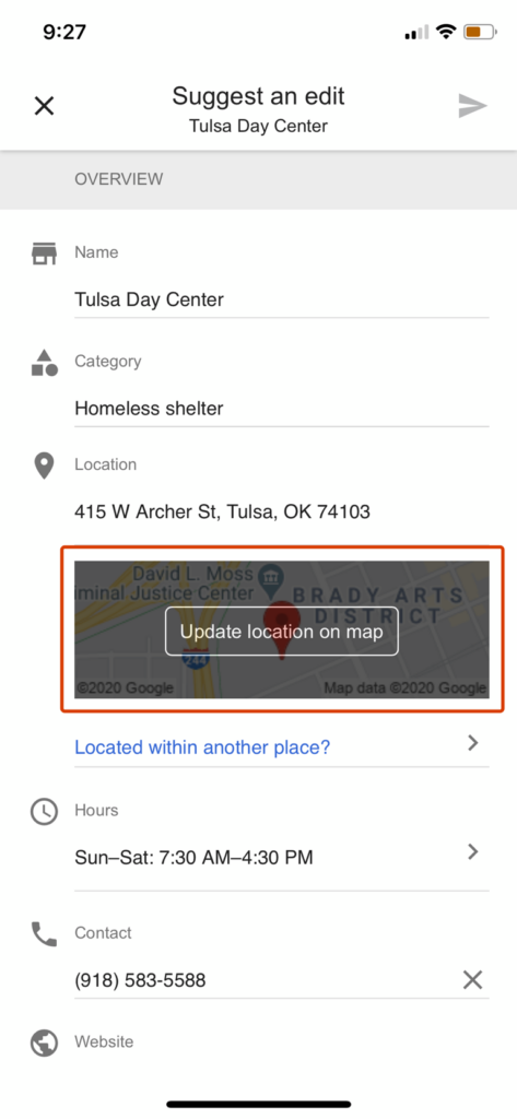 Google Maps suggests edit to location metadata.