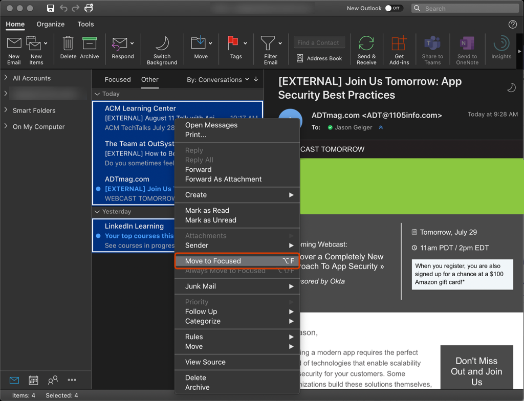 Outlook filters and labels email messages.