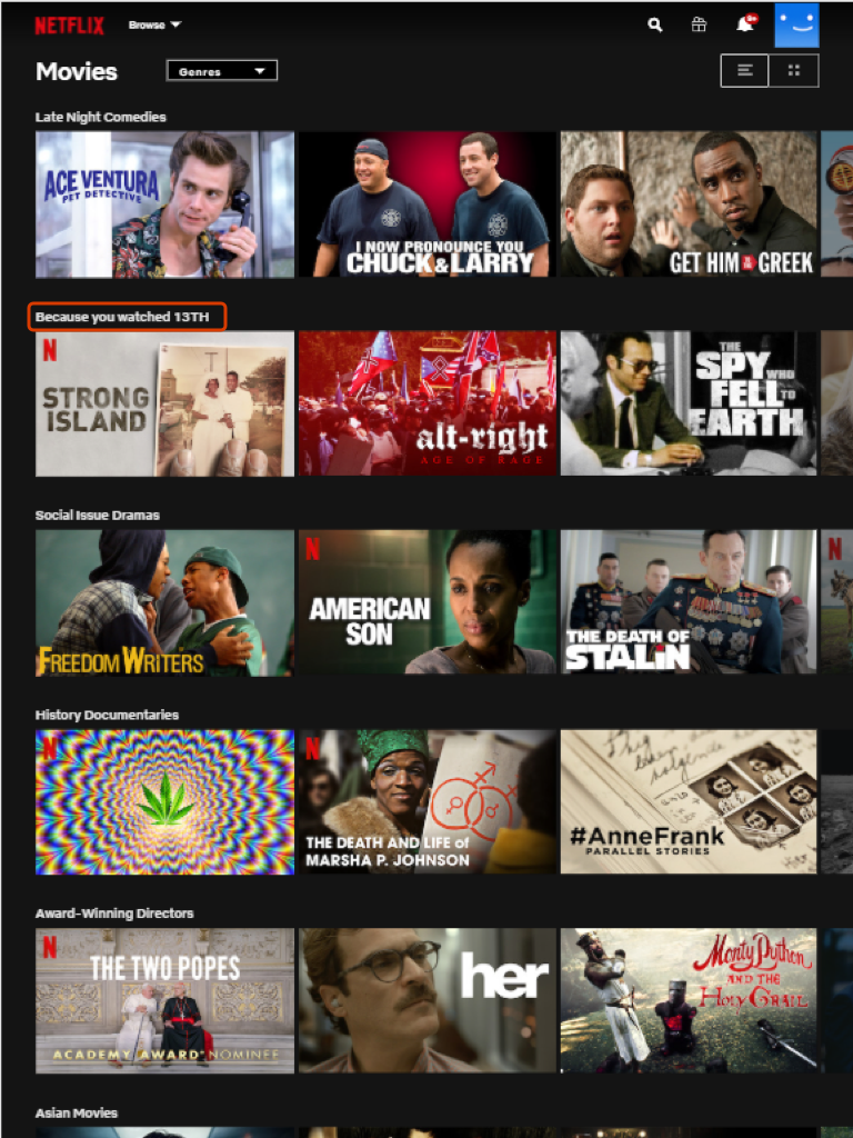 Netflix shows explanations based on user behavior.