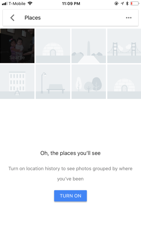 Google Photos button for allowing location history