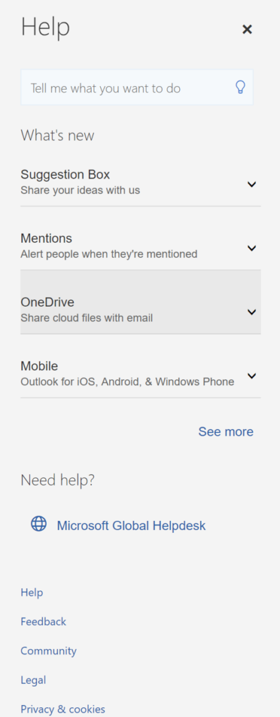 The Help tab in Outlook Web