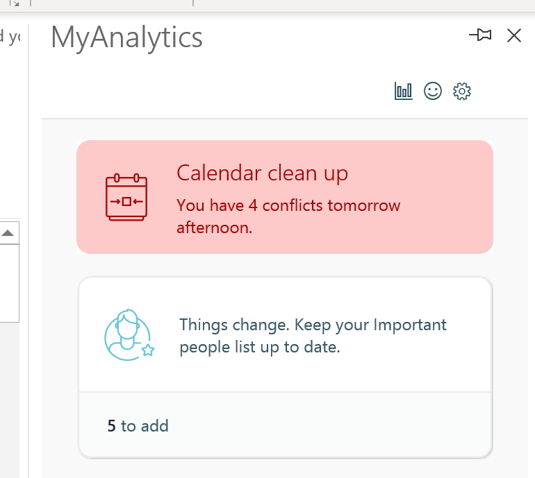 MyAnalytics suggests Calendar cleanup.