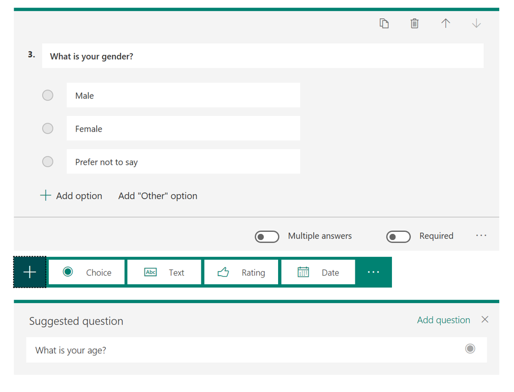 Suggested options triggered in Microsoft Forms