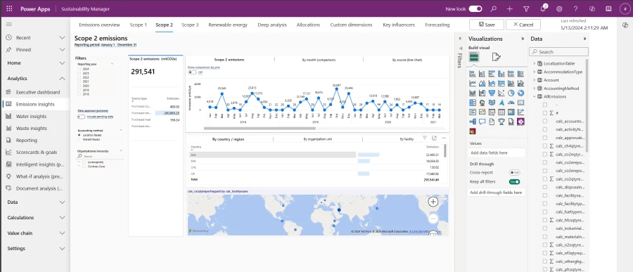 a custom emissions insights dashboard in Microsoft Sustainability Manager.