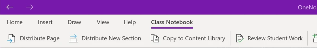 The OneNote Class Notebook toolbar