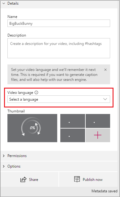 Add captions to your virtual lesson: In the Details section, select your supported language.