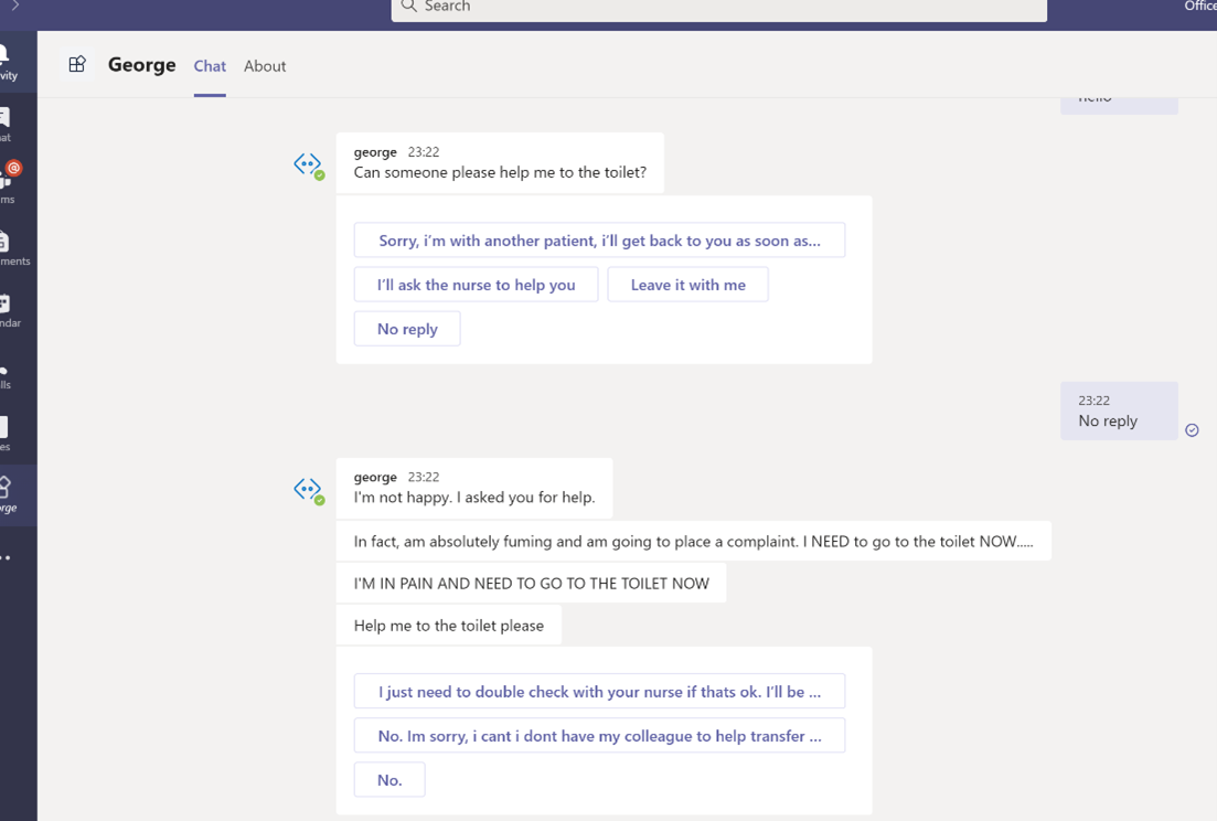 Screenshot of the role specific chatbot at UCLan
