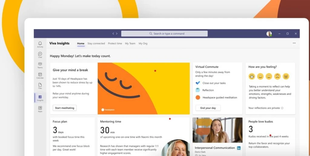 Screenshot of Headspace on Microsoft Viva