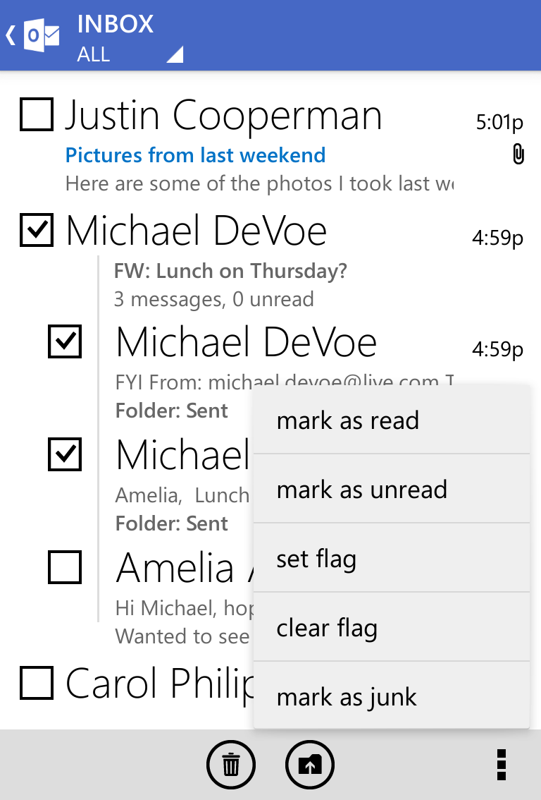 Аутлук для андроид. Outlook app on Phone. Check Phone for unread messages.