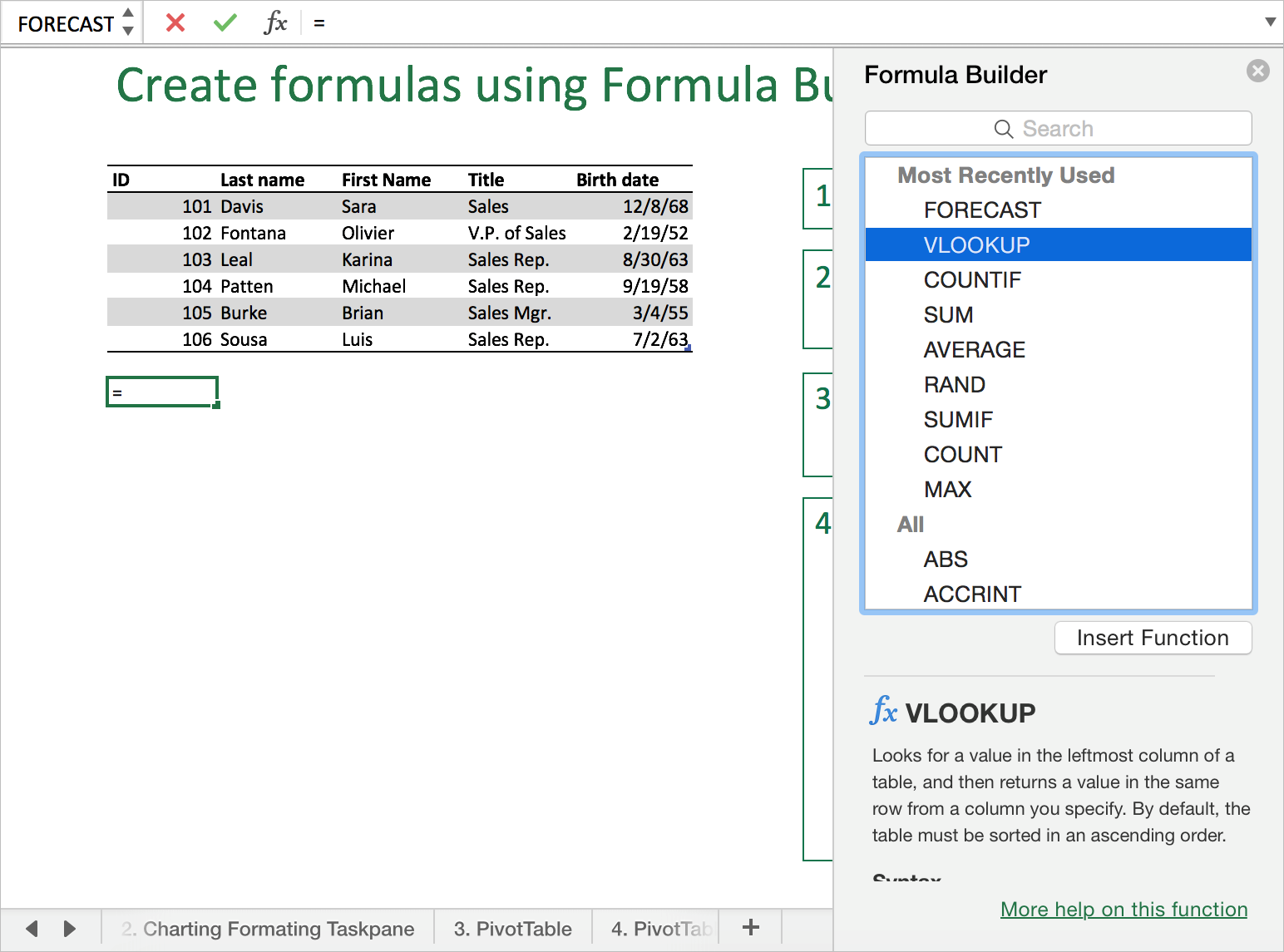excel for mac 11 functions