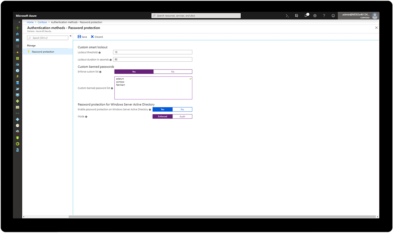 Screenshot of a banned password list in Microsoft Azure.