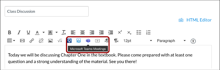 Image showing the Microsoft Teams Meetings icon being selected.