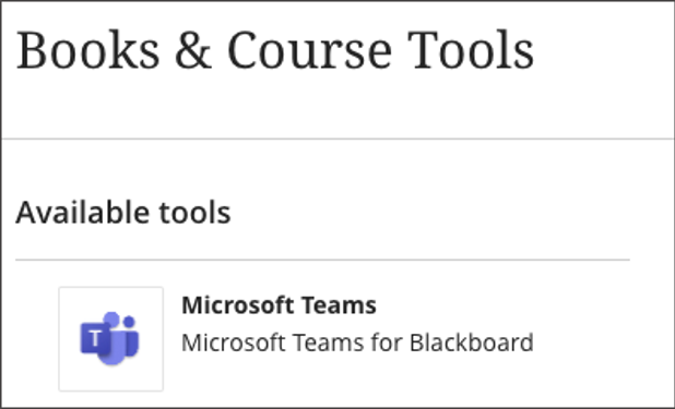 Image showing Microsoft Teams for Blackboard as an available tool in Microsoft Teams.