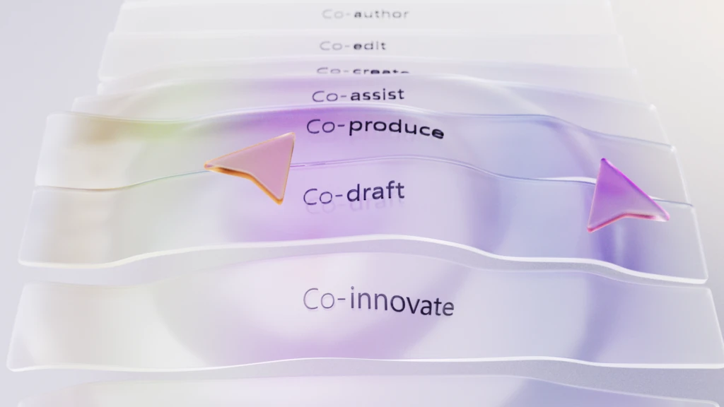Decorative image of Microsoft Copilot capabilities with purple menu
