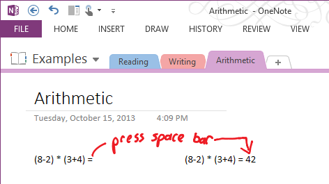 Arithmetic in OneNote